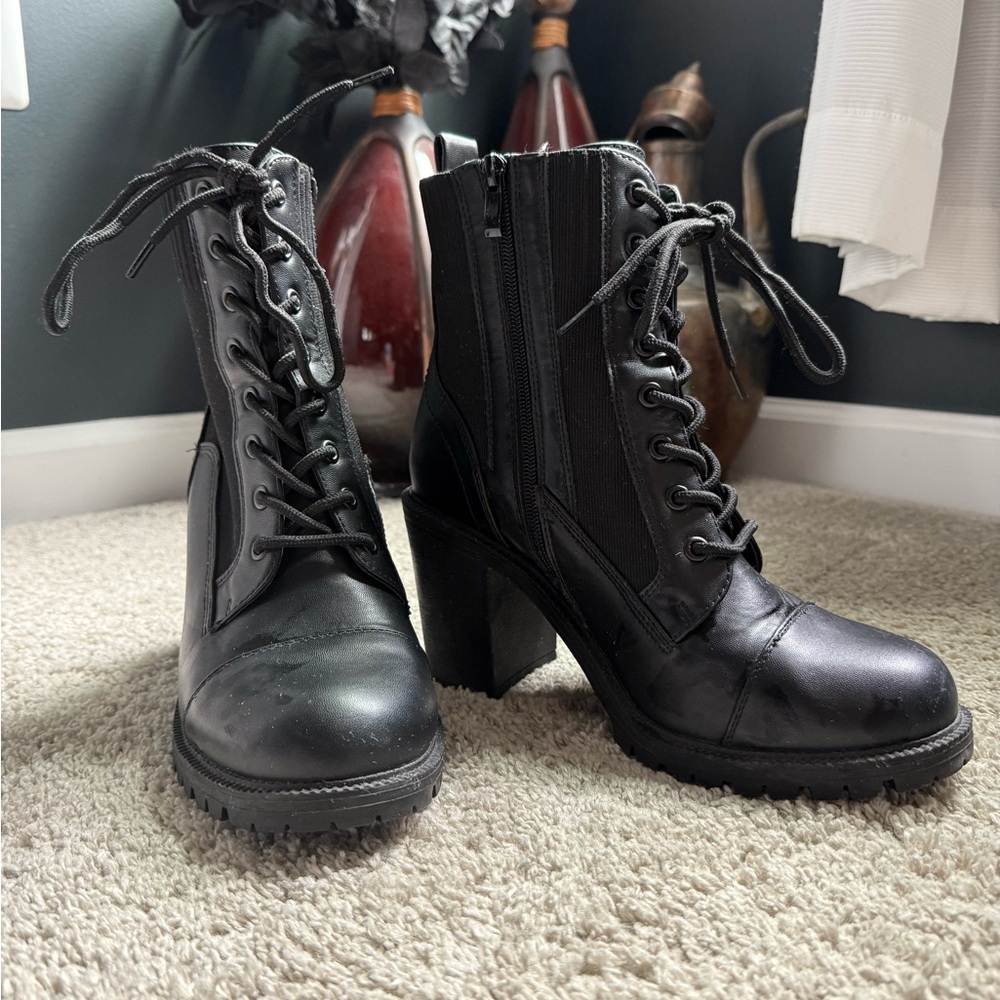Torrid Black Lace Up Boots with Polished Leather